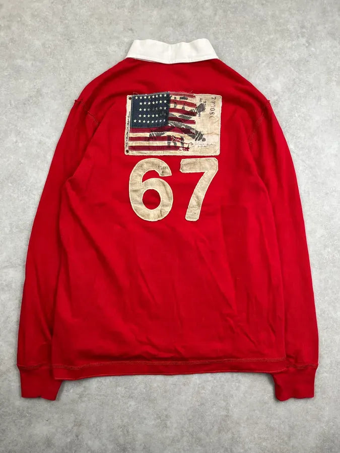 1990s Ralph Lauren Red Cotton Vintage Flag Patch Polo UocBlee 3