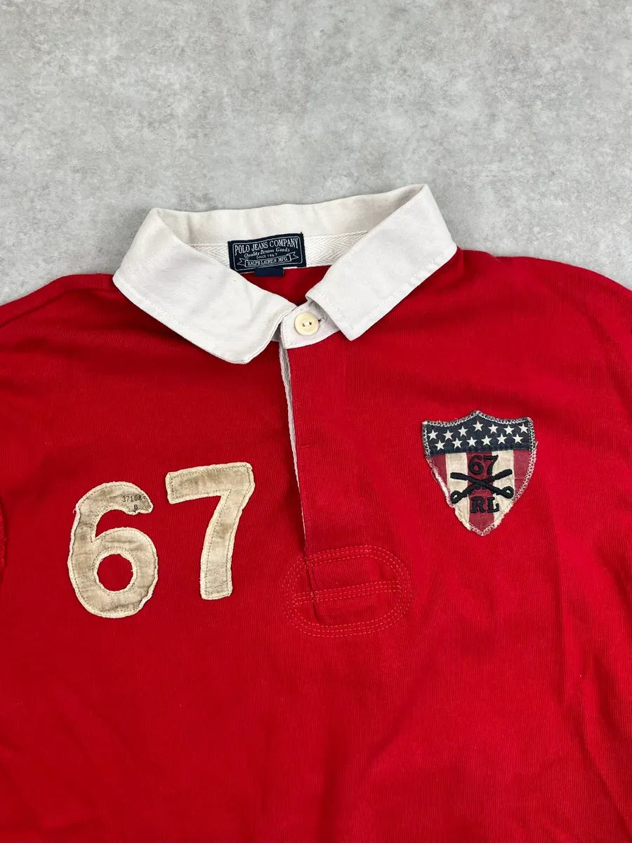 1990s Ralph Lauren Red Cotton Vintage Flag Patch Polo UocBlee 4