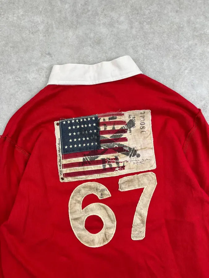 1990s Ralph Lauren Red Cotton Vintage Flag Patch Polo UocBlee 5