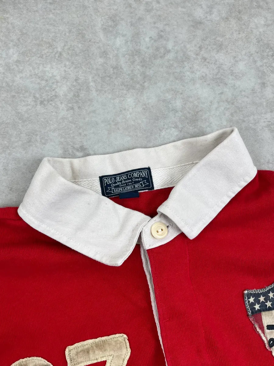 1990s Ralph Lauren Red Cotton Vintage Flag Patch Polo UocBlee 6