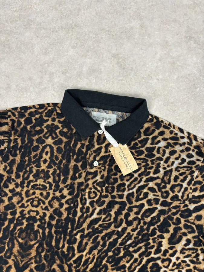 1990s Ralph Lauren Tan Leopard Print Cotton Polo Shirt psFMeGI 3