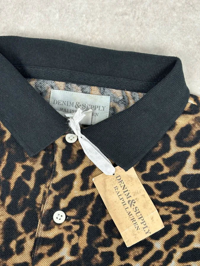 1990s Ralph Lauren Tan Leopard Print Cotton Polo Shirt psFMeGI 7