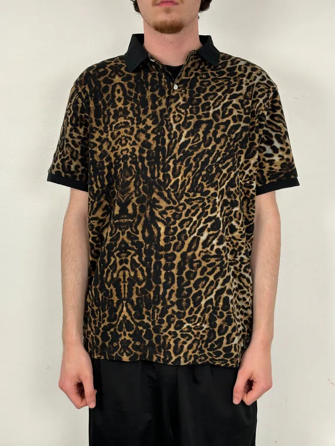 1990s Ralph Lauren Tan Leopard Print Cotton Polo Shirt psFMeGI 1