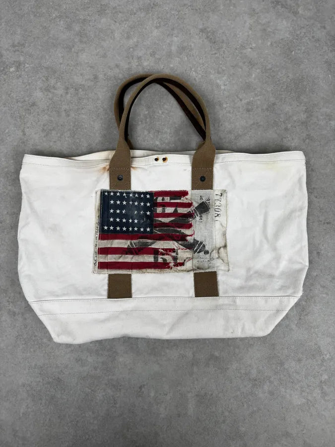 1990s Ralph Lauren White American Patch Sling Bag hgrRIOb 0