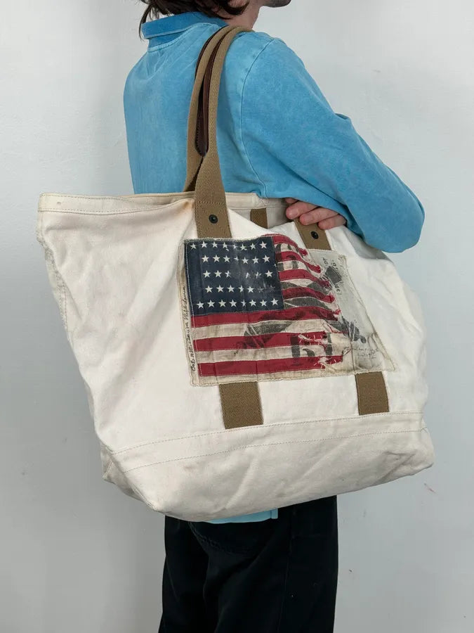 1990s Ralph Lauren White American Patch Sling Bag hgrRIOb 2