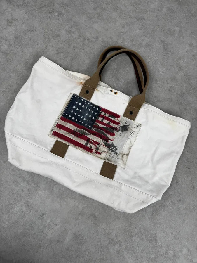 1990s Ralph Lauren White American Patch Sling Bag hgrRIOb 4