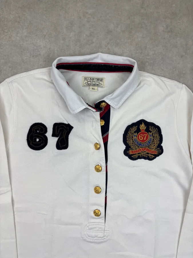 1990s Ralph Lauren White Buttoned 67 Embroidered Crest Longsleeve Polo nSLYCRp 3