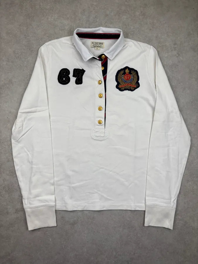 1990s Ralph Lauren White Buttoned 67 Embroidered Crest Longsleeve Polo nSLYCRp 2
