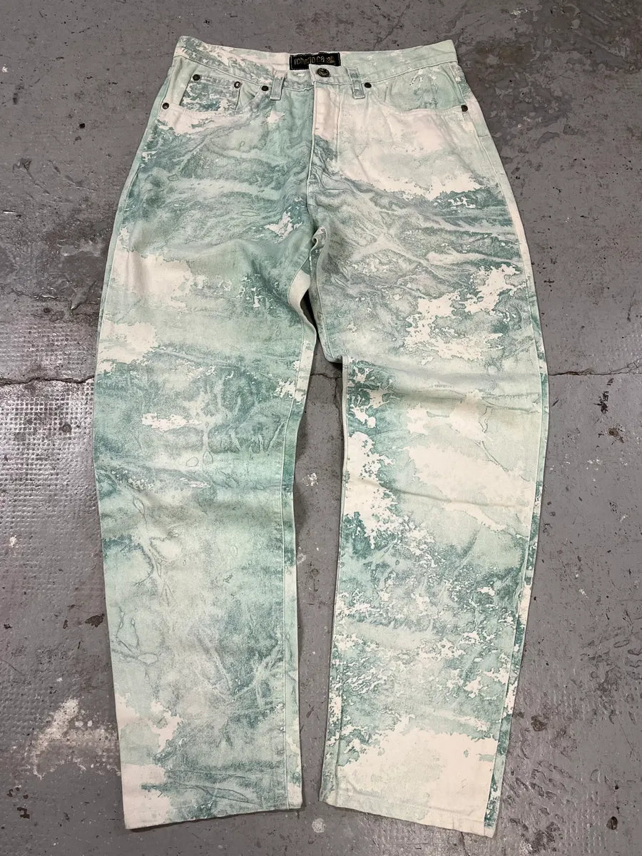 1990s Roberto Cavalli Aqua Green White Pants lcSjvCX 0