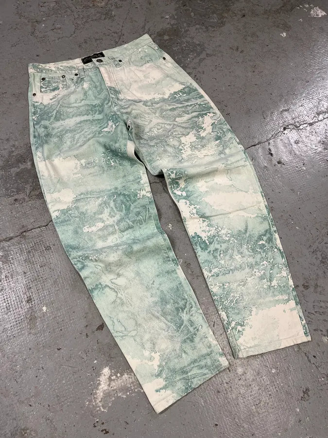 1990s Roberto Cavalli Aqua Green White Pants lcSjvCX 4