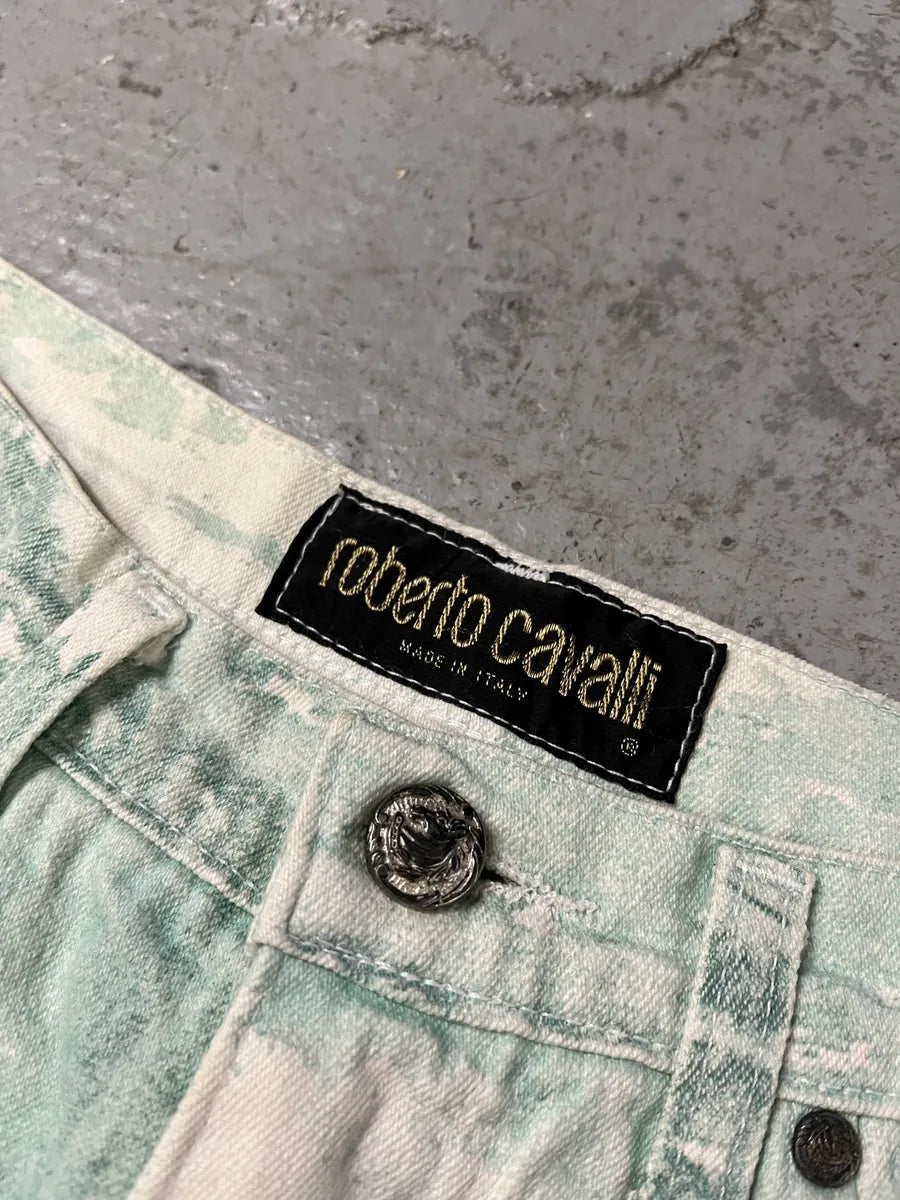 1990s Roberto Cavalli Aqua Green White Pants lcSjvCX 7