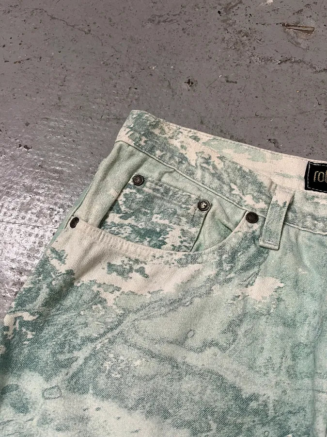 1990s Roberto Cavalli Aqua Green White Pants lcSjvCX 10