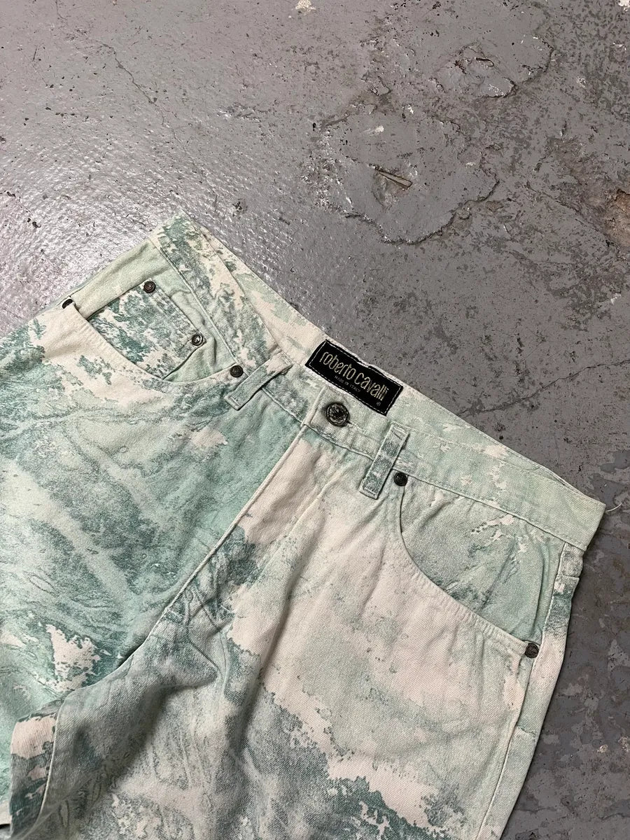 1990s Roberto Cavalli Aqua Green White Pants lcSjvCX 6