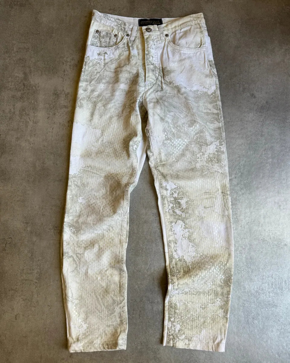 1990s Roberto Cavalli Aqua White Psychadelic Pants HocqDYK 0