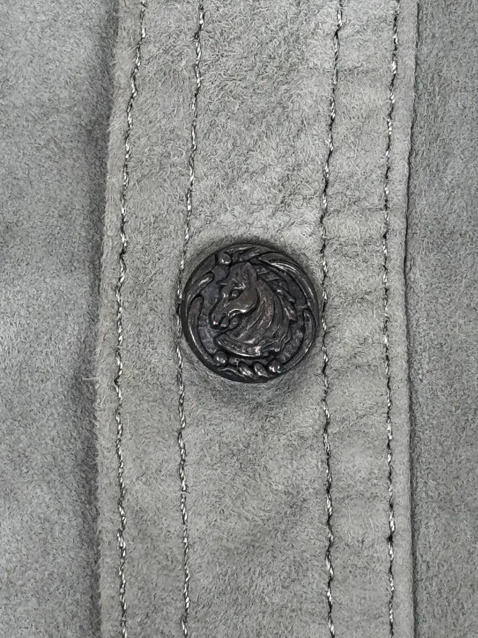 1990s Roberto Cavalli Baby Grey Suede Leather Shirt URRPWTp 8