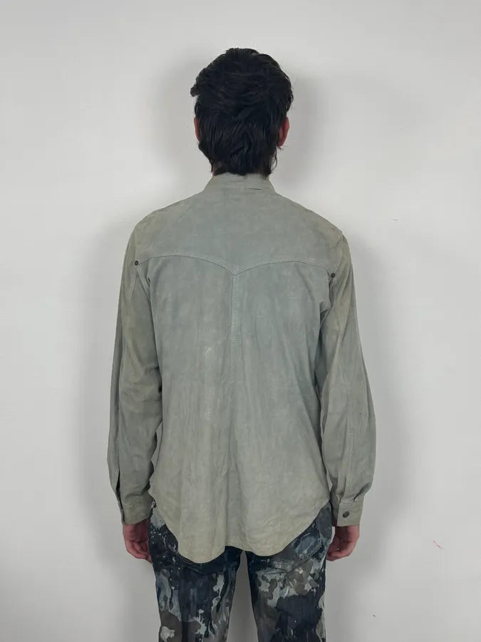 1990s Roberto Cavalli Baby Grey Suede Leather Shirt URRPWTp 2