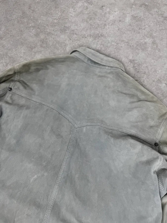 1990s Roberto Cavalli Baby Grey Suede Leather Shirt URRPWTp 5