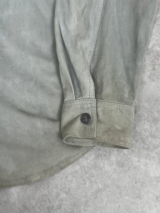 1990s Roberto Cavalli Baby Grey Suede Leather Shirt URRPWTp 7
