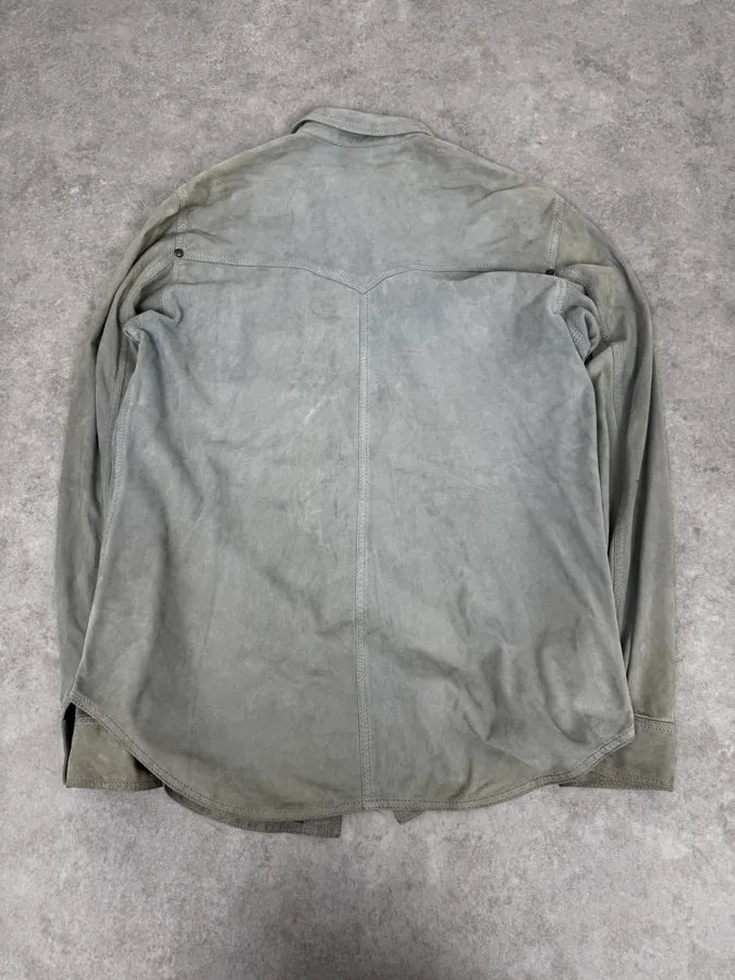 1990s Roberto Cavalli Baby Grey Suede Leather Shirt URRPWTp 3