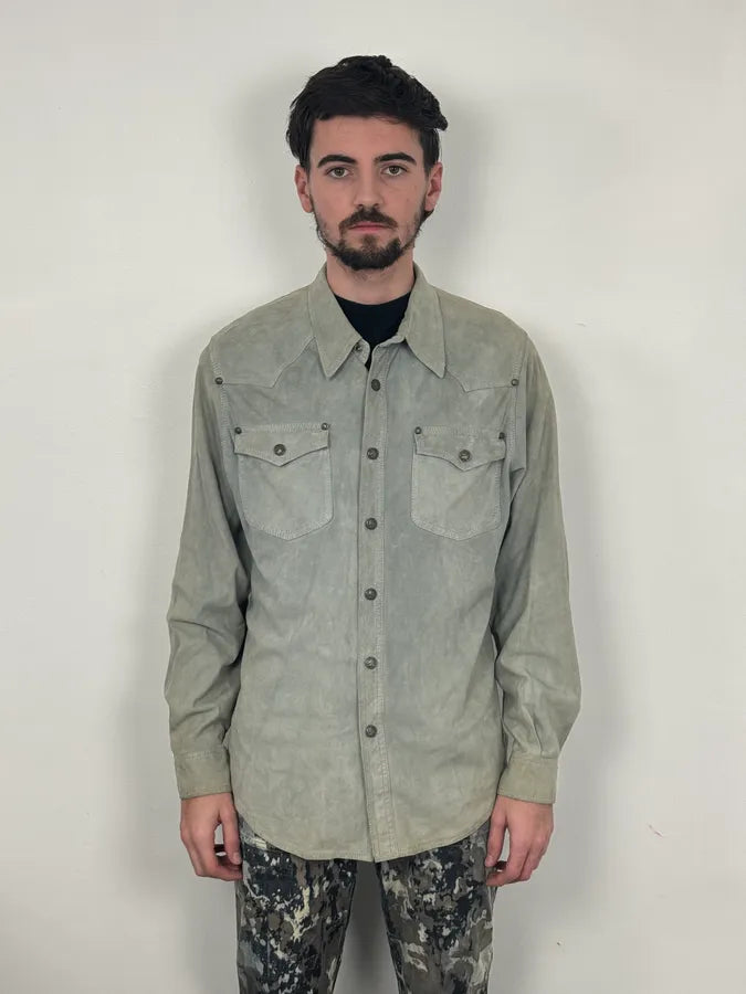 1990s Roberto Cavalli Baby Grey Suede Leather Shirt URRPWTp 1