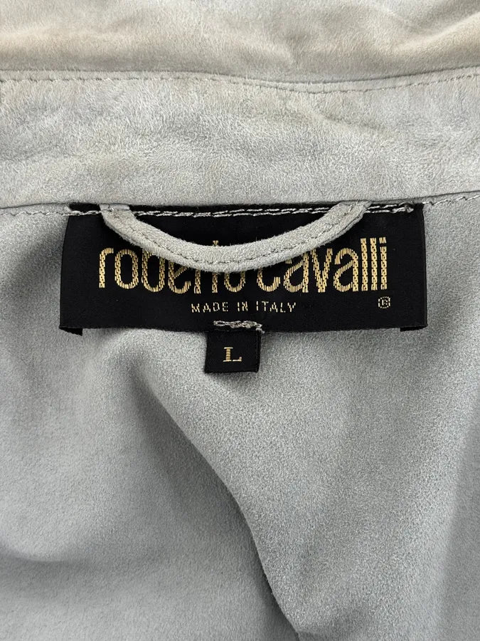 1990s Roberto Cavalli Baby Grey Suede Leather Shirt URRPWTp 12