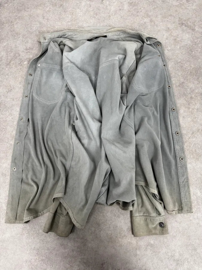 1990s Roberto Cavalli Baby Grey Suede Leather Shirt URRPWTp 6