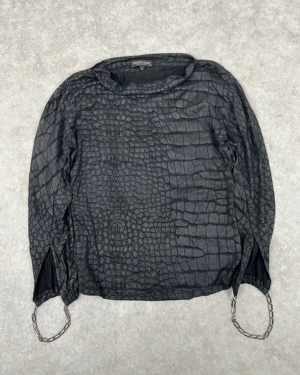 1990s Roberto Cavalli Black Crocodile Effect Longsleeve HCWdZIA 0