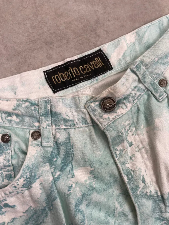 1990s Roberto Cavalli Blue & White Aqua World Sequins Pants psebidR 7
