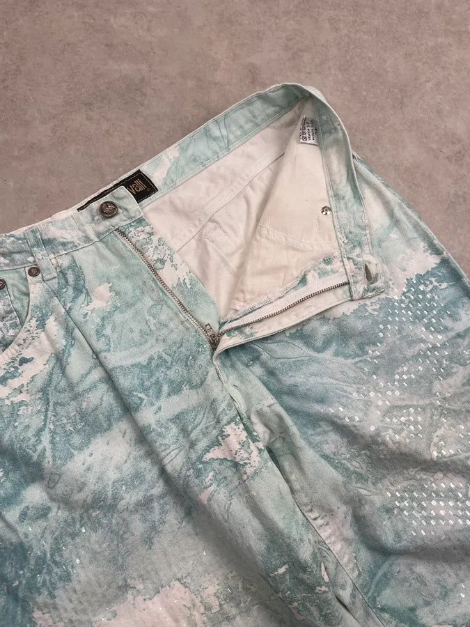 1990s Roberto Cavalli Blue & White Aqua World Sequins Pants psebidR 10