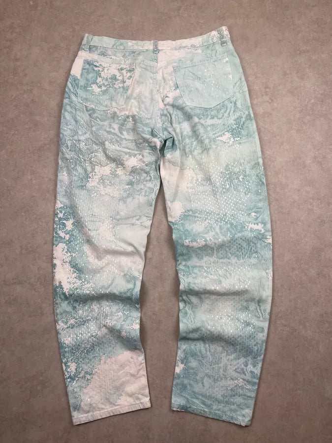1990s Roberto Cavalli Blue & White Aqua World Sequins Pants psebidR 5