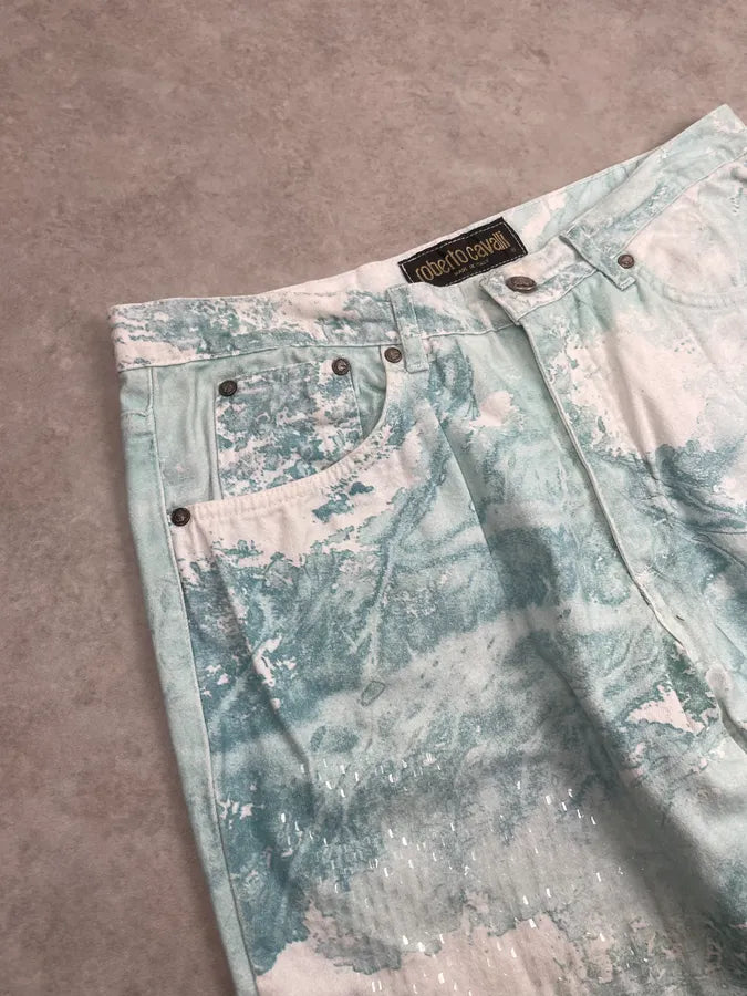 1990s Roberto Cavalli Blue & White Aqua World Sequins Pants psebidR 6
