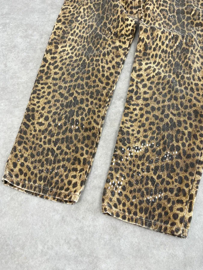 1990s Roberto Cavalli Brown Leopard Print Glitter Pants xiGrQYh 8