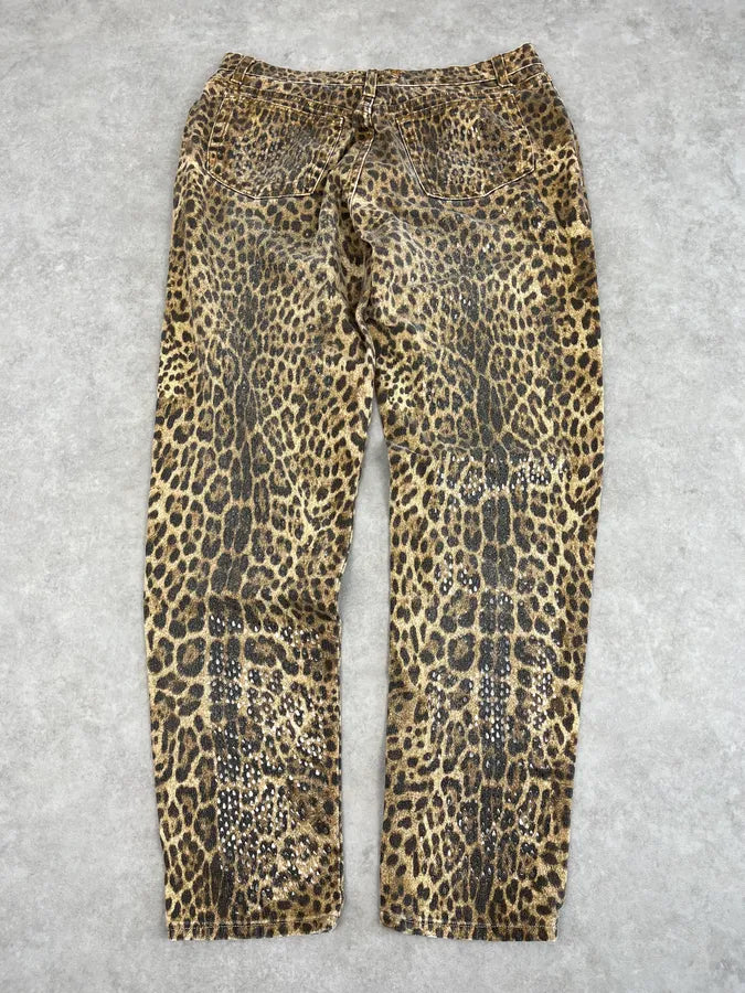 1990s Roberto Cavalli Brown Leopard Print Glitter Pants xiGrQYh 5