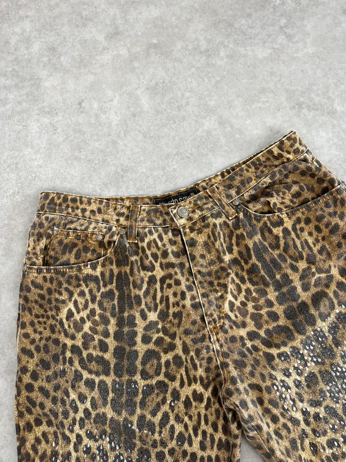 1990s Roberto Cavalli Brown Leopard Print Glitter Pants xiGrQYh 7