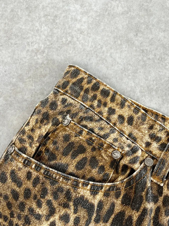 1990s Roberto Cavalli Brown Leopard Print Glitter Pants xiGrQYh 11
