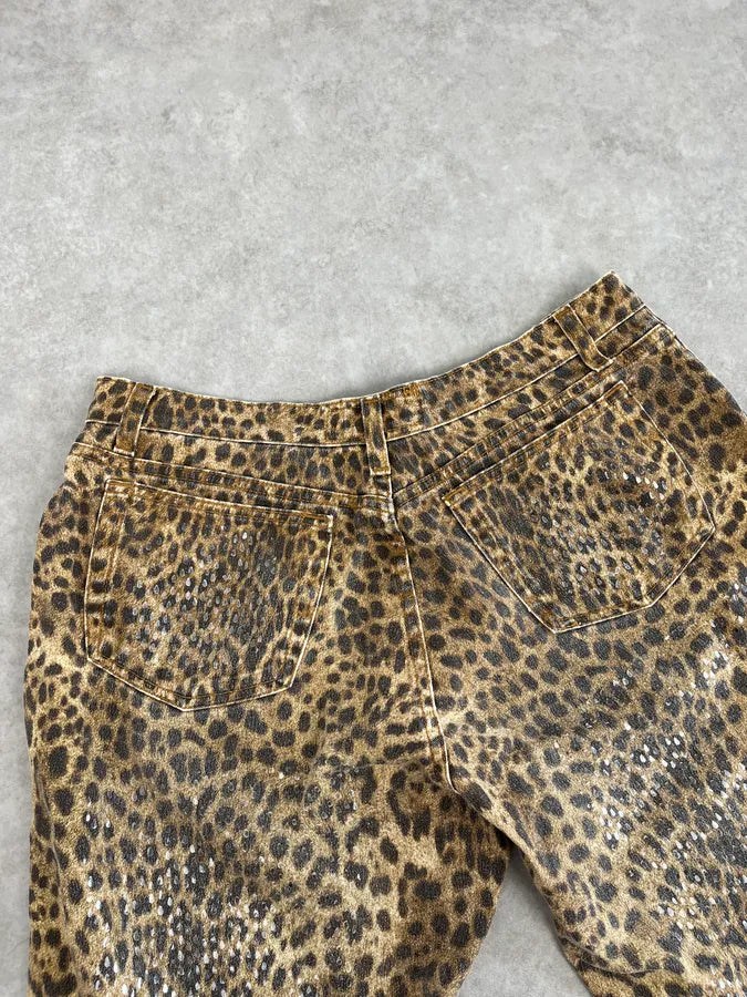 1990s Roberto Cavalli Brown Leopard Print Glitter Pants xiGrQYh 4