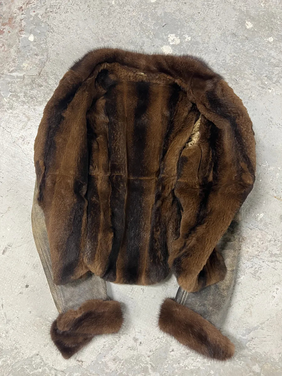 1990s Roberto Cavalli Brown Fur Leather Eroded Brut Jacket (S/M) 2