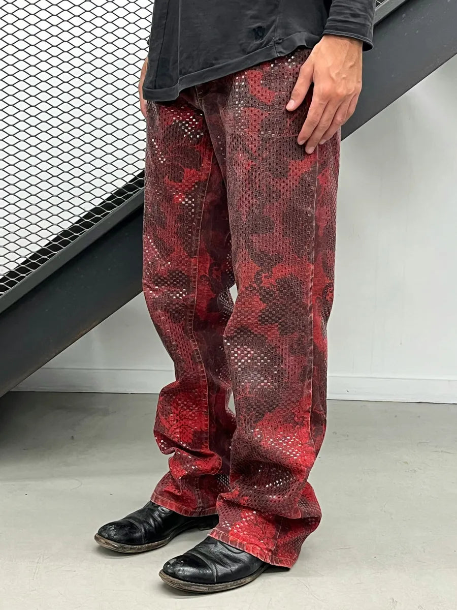 1990s Roberto Cavalli Burgundy Denim Baroque Print Jeans tWYspEV 2