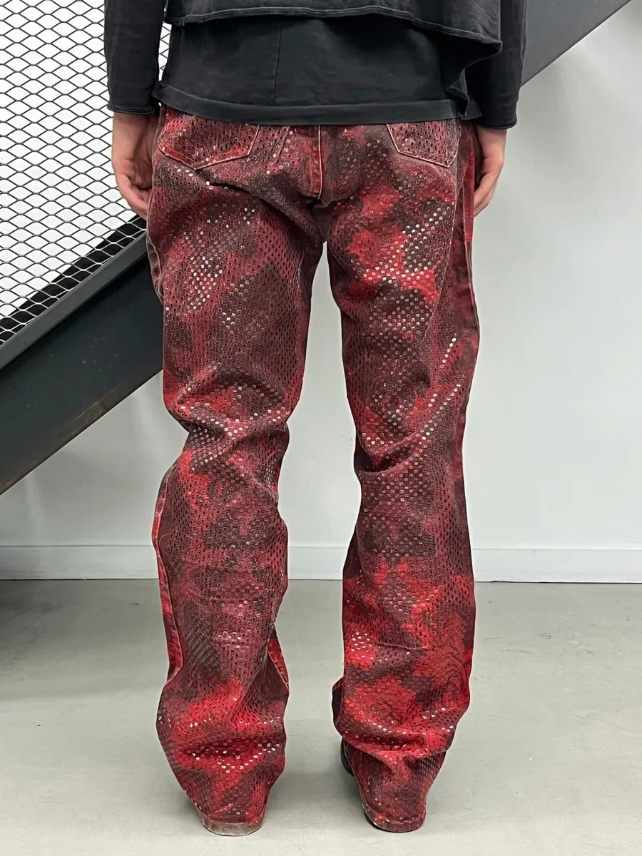 1990s Roberto Cavalli Burgundy Denim Baroque Print Jeans tWYspEV 3