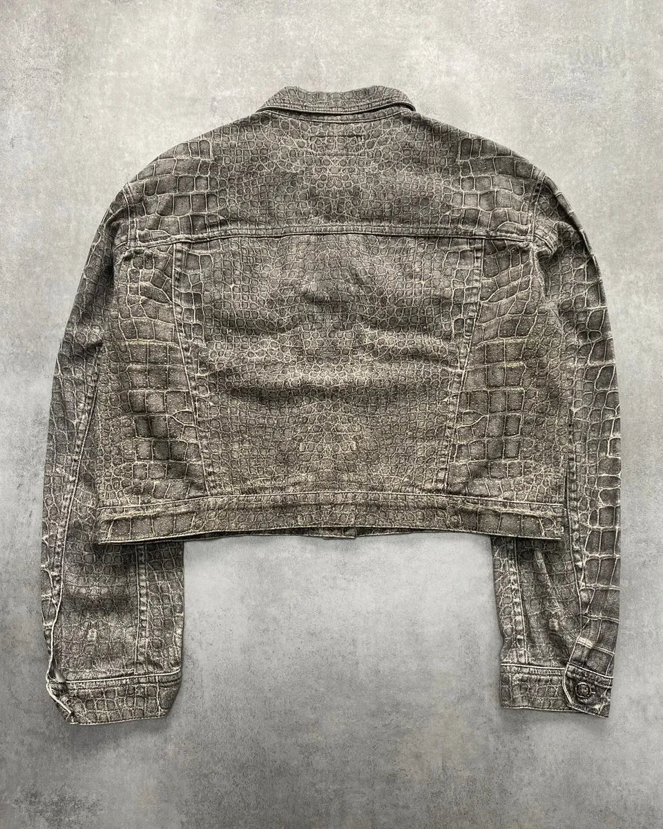 AW1999 Roberto Cavalli Crocodile Printed Cropped Denim Jacket (M) dCqkhmi 5