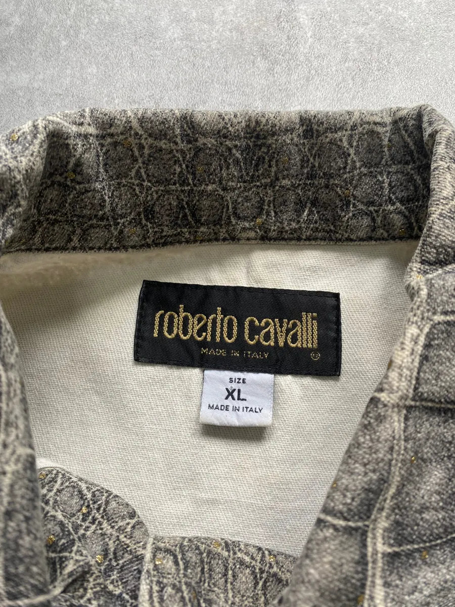 AW1999 Roberto Cavalli Crocodile Printed Cropped Denim Jacket (M) dCqkhmi 7