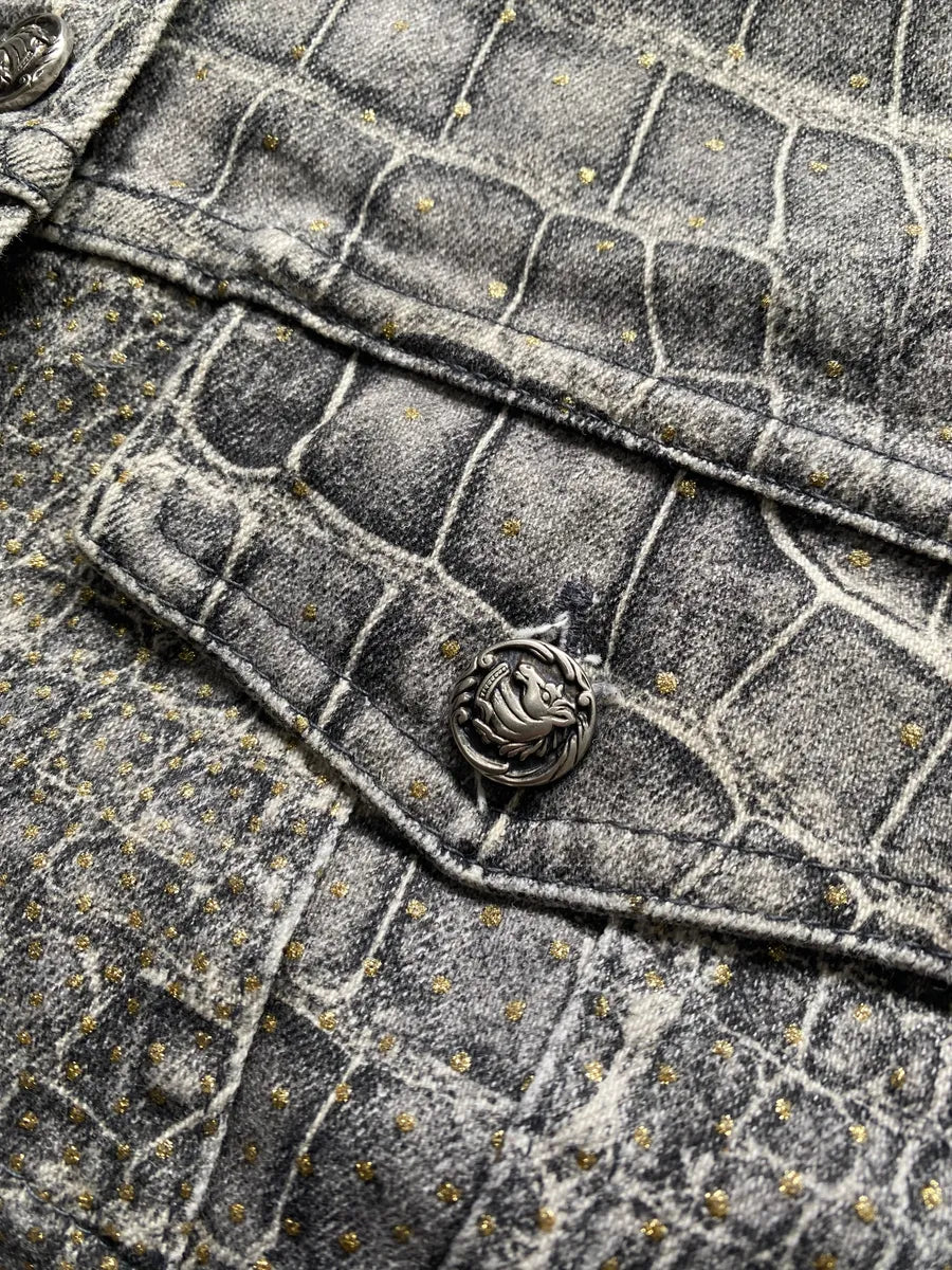 AW1999 Roberto Cavalli Crocodile Printed Cropped Denim Jacket (M) dCqkhmi 2