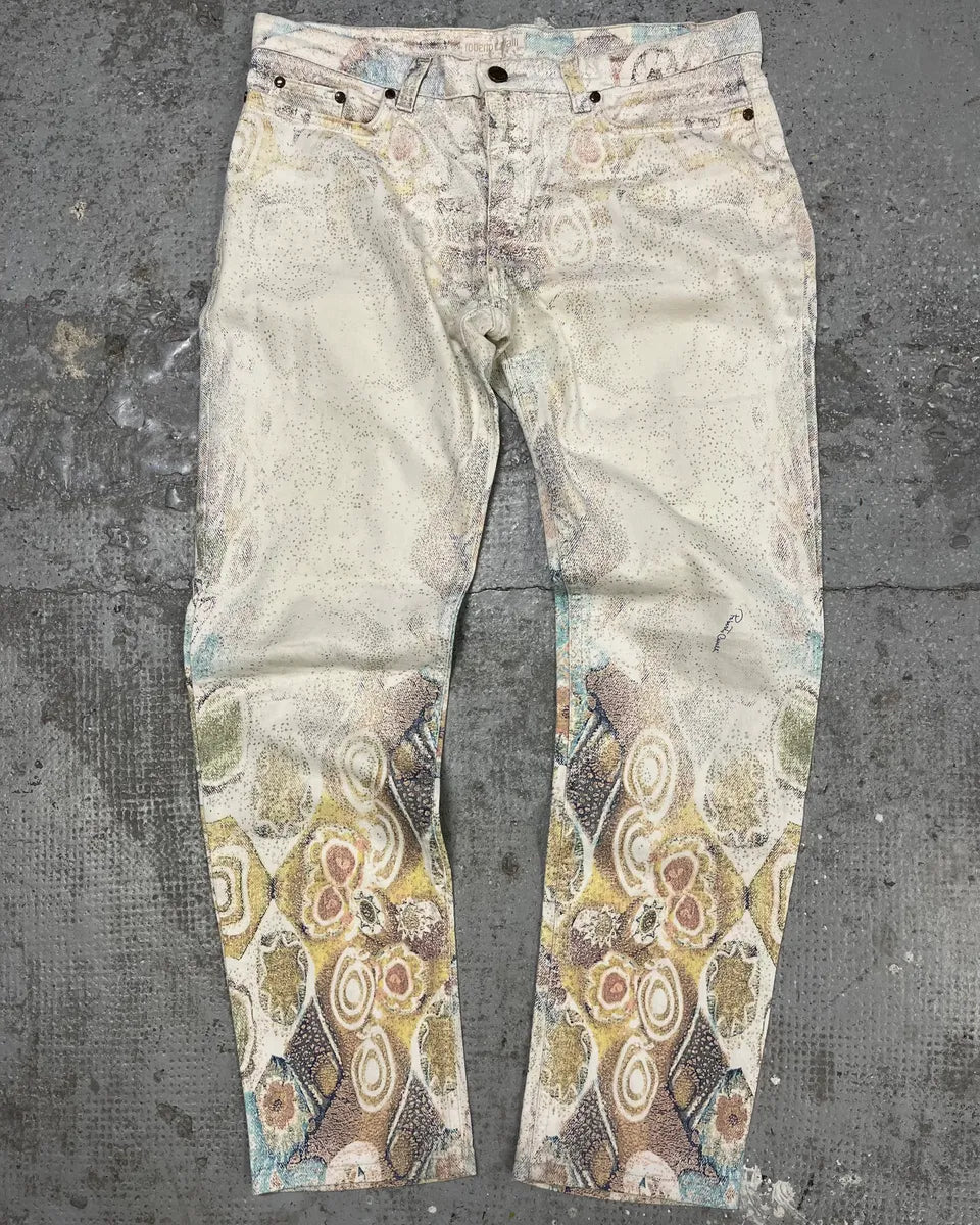 1990s Roberto Cavalli Eroded Baroque White Pants (S/M) CpUafLV 0