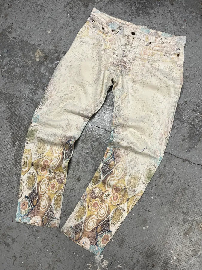 1990s Roberto Cavalli Eroded Baroque White Pants (S/M) CpUafLV 4