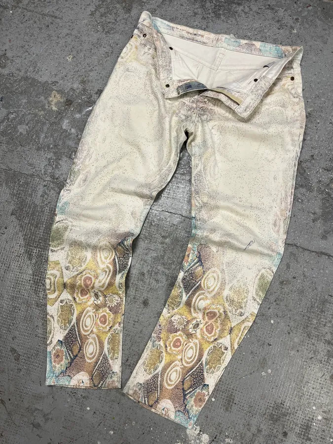 1990s Roberto Cavalli Eroded Baroque White Pants (S/M) CpUafLV 5