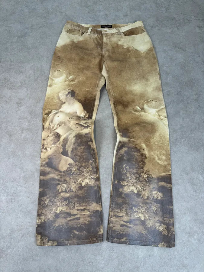 1990s Roberto Cavalli Gold Angel Renaissance Pants tcProUT 0