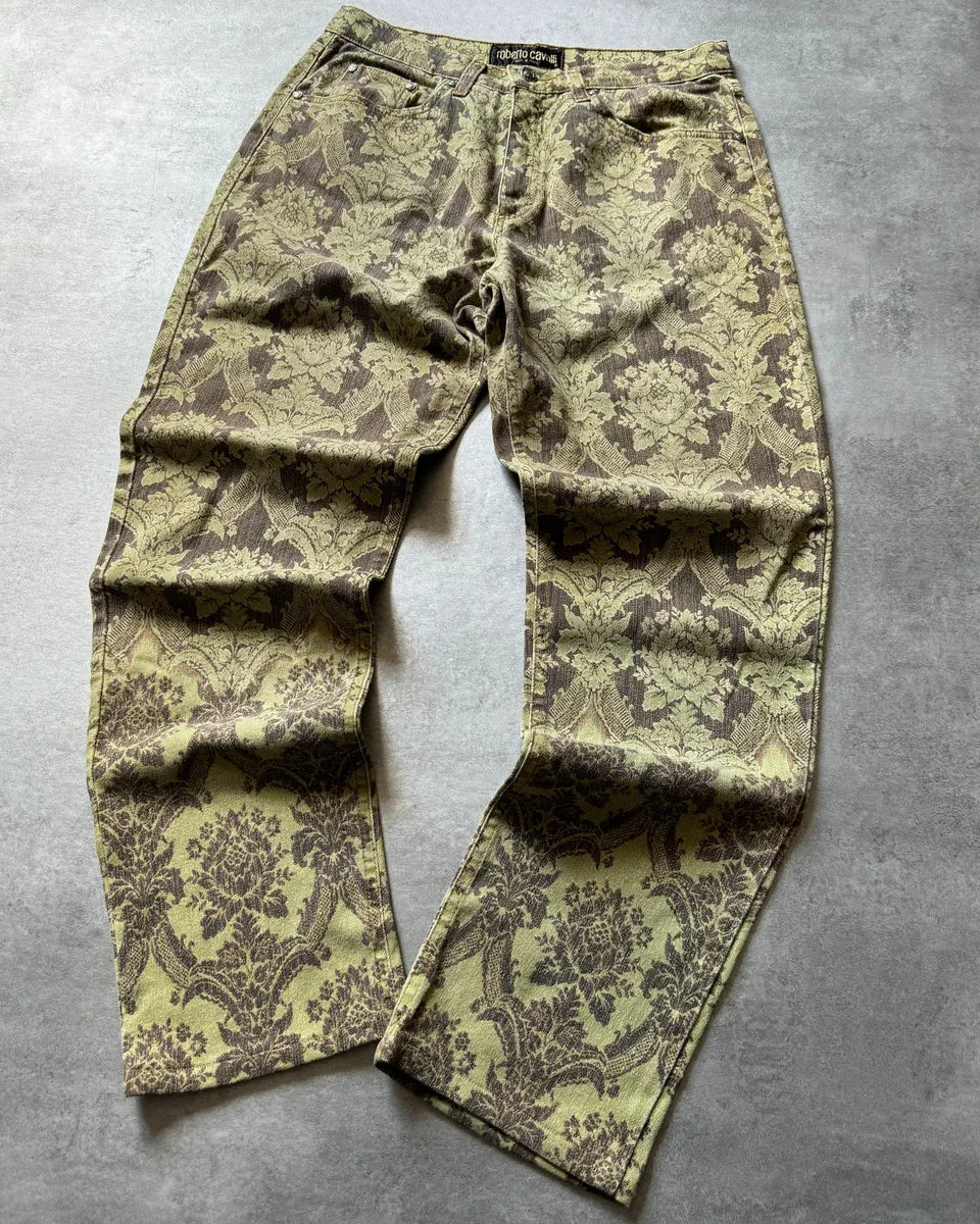 1990s Roberto Cavalli Green Arabic Mozaic Pants xnPoewf 1