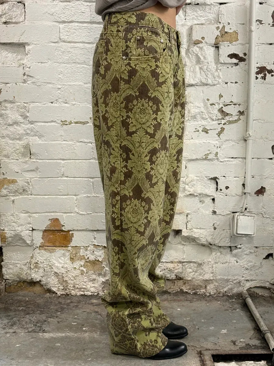 1990s Roberto Cavalli Green Arabic Mozaic Pants xnPoewf 1