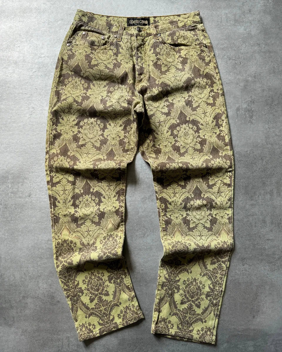 1990s Roberto Cavalli Green Arabic Mozaic Pants xnPoewf 0