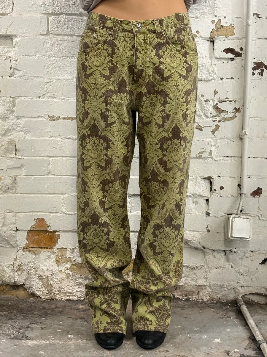 1990s Roberto Cavalli Green Arabic Mozaic Pants xnPoewf 1